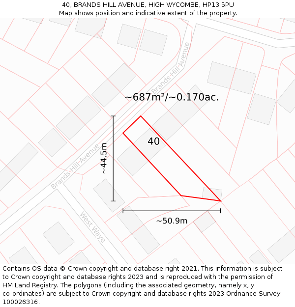 40, BRANDS HILL AVENUE, HIGH WYCOMBE, HP13 5PU: Plot and title map