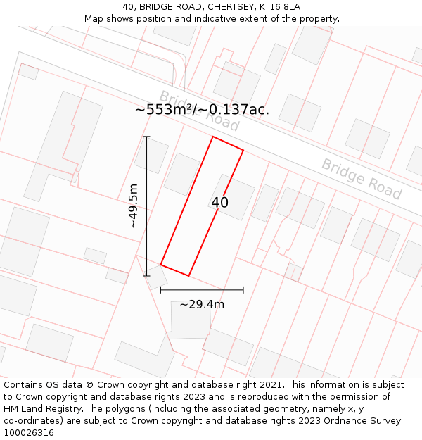 40, BRIDGE ROAD, CHERTSEY, KT16 8LA: Plot and title map