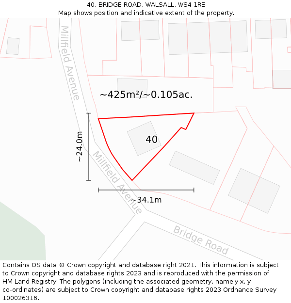 40, BRIDGE ROAD, WALSALL, WS4 1RE: Plot and title map
