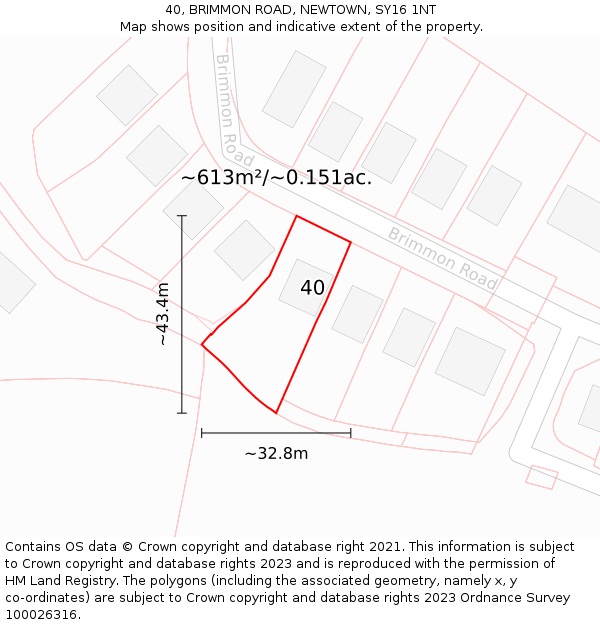 40, BRIMMON ROAD, NEWTOWN, SY16 1NT: Plot and title map