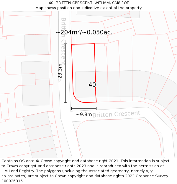 40, BRITTEN CRESCENT, WITHAM, CM8 1QE: Plot and title map