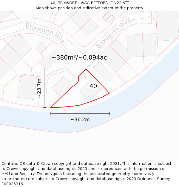 40, BRIXWORTH WAY, RETFORD, DN22 6TT: Plot and title map