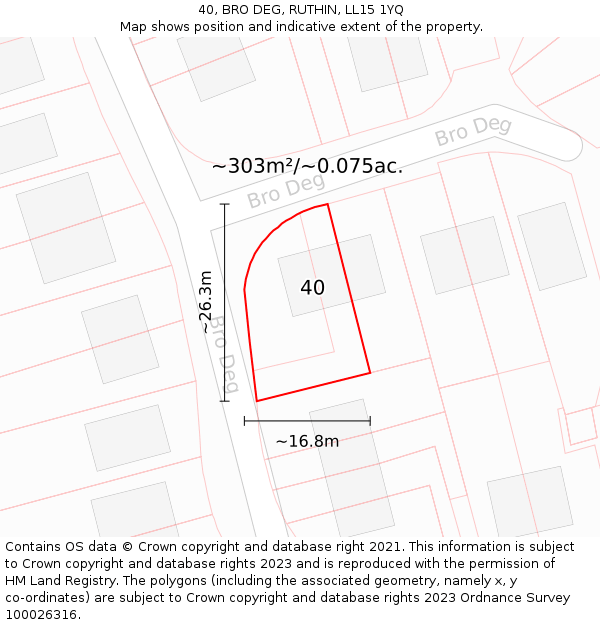 40, BRO DEG, RUTHIN, LL15 1YQ: Plot and title map