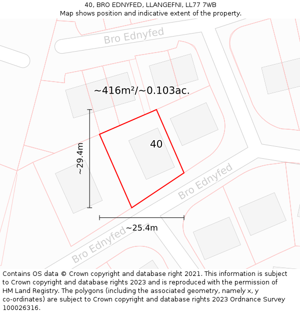 40, BRO EDNYFED, LLANGEFNI, LL77 7WB: Plot and title map