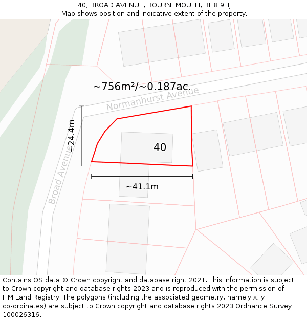 40, BROAD AVENUE, BOURNEMOUTH, BH8 9HJ: Plot and title map