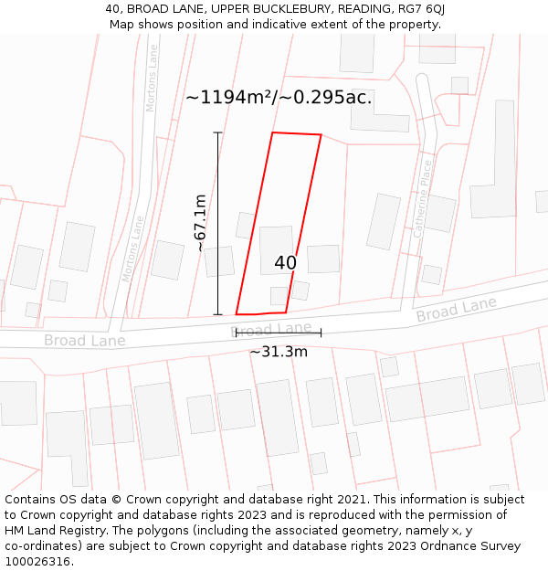 40, BROAD LANE, UPPER BUCKLEBURY, READING, RG7 6QJ: Plot and title map