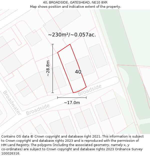 40, BROADSIDE, GATESHEAD, NE10 8XR: Plot and title map