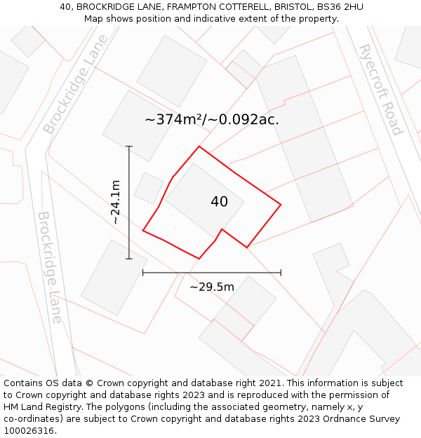 40, BROCKRIDGE LANE, FRAMPTON COTTERELL, BRISTOL, BS36 2HU: Plot and title map