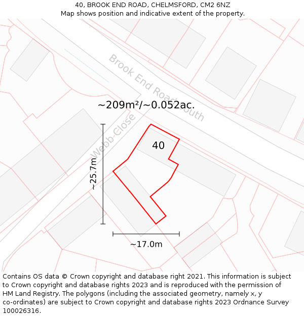 40, BROOK END ROAD, CHELMSFORD, CM2 6NZ: Plot and title map