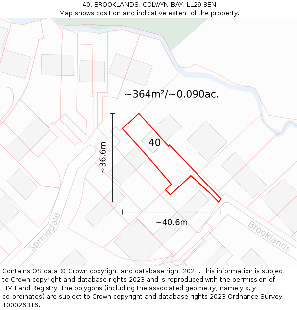 40, BROOKLANDS, COLWYN BAY, LL29 8EN: Plot and title map