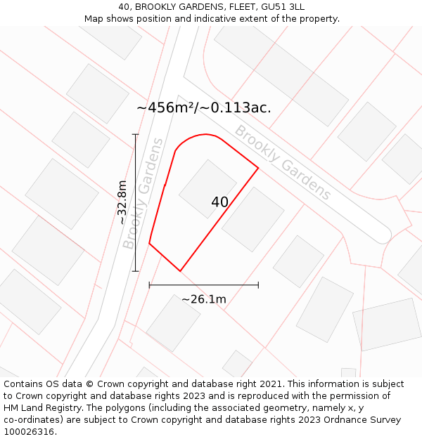 40, BROOKLY GARDENS, FLEET, GU51 3LL: Plot and title map