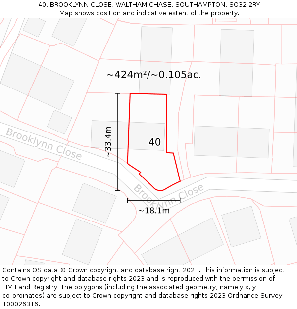 40, BROOKLYNN CLOSE, WALTHAM CHASE, SOUTHAMPTON, SO32 2RY: Plot and title map