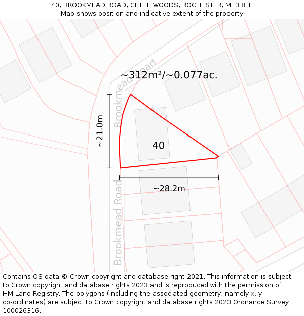 40, BROOKMEAD ROAD, CLIFFE WOODS, ROCHESTER, ME3 8HL: Plot and title map