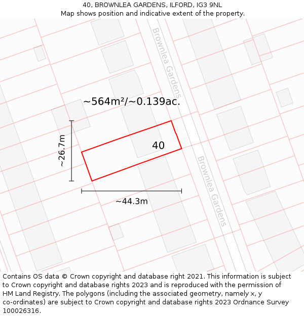 40, BROWNLEA GARDENS, ILFORD, IG3 9NL: Plot and title map