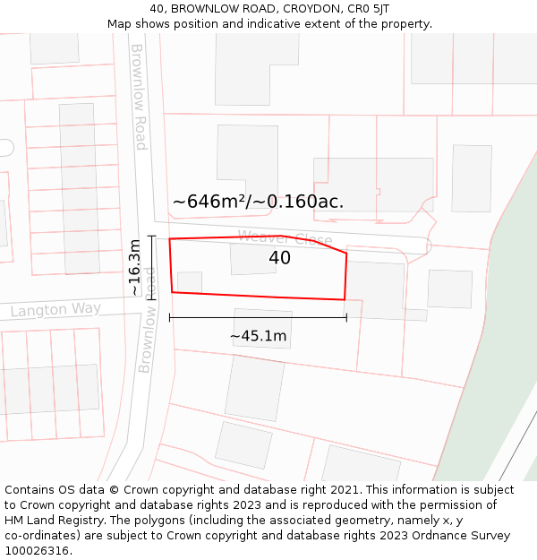 40, BROWNLOW ROAD, CROYDON, CR0 5JT: Plot and title map