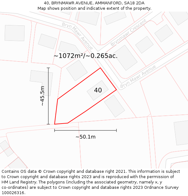 40, BRYNMAWR AVENUE, AMMANFORD, SA18 2DA: Plot and title map