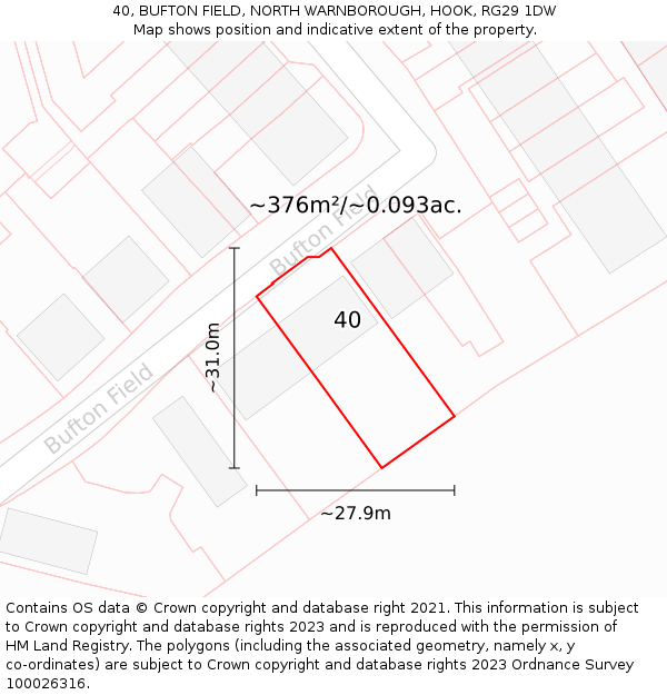 40, BUFTON FIELD, NORTH WARNBOROUGH, HOOK, RG29 1DW: Plot and title map