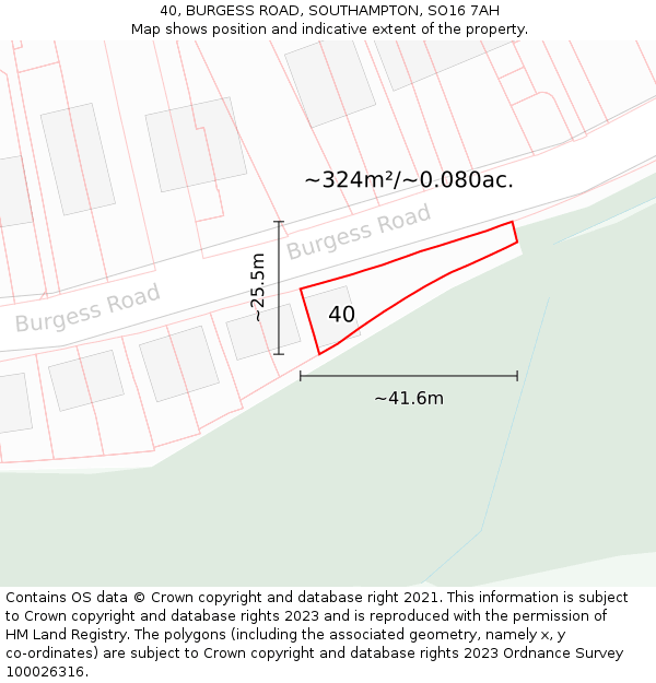 40, BURGESS ROAD, SOUTHAMPTON, SO16 7AH: Plot and title map