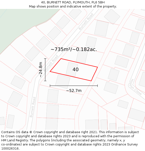 40, BURNETT ROAD, PLYMOUTH, PL6 5BH: Plot and title map