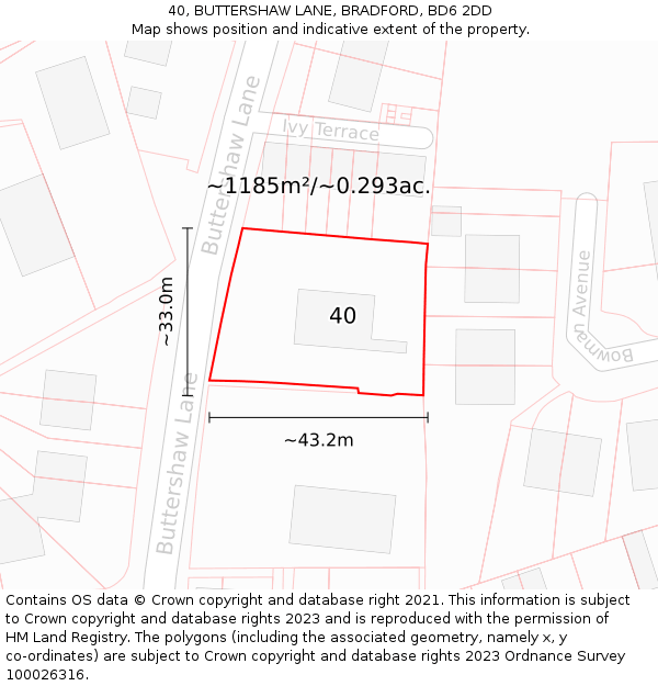 40, BUTTERSHAW LANE, BRADFORD, BD6 2DD: Plot and title map