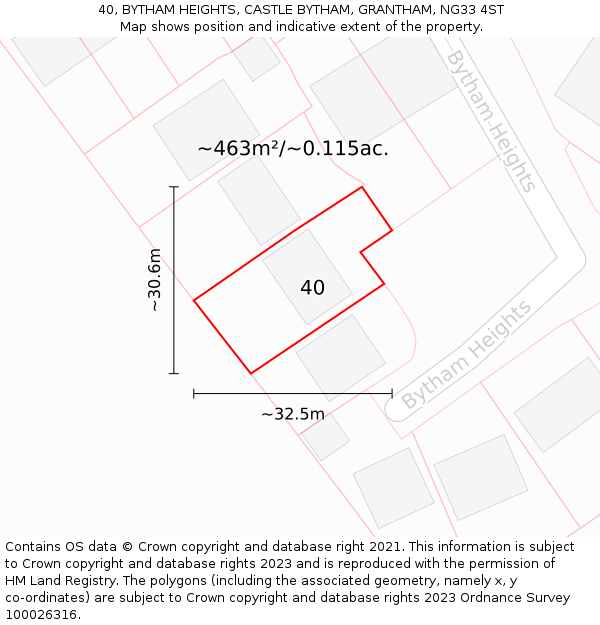 40, BYTHAM HEIGHTS, CASTLE BYTHAM, GRANTHAM, NG33 4ST: Plot and title map