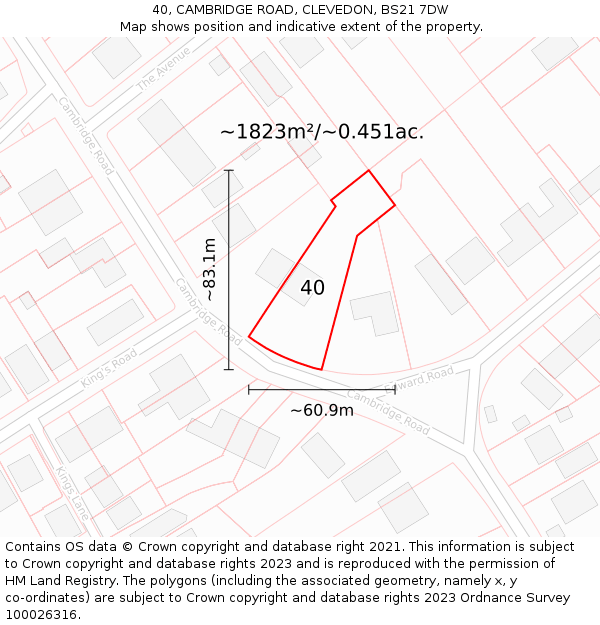 40, CAMBRIDGE ROAD, CLEVEDON, BS21 7DW: Plot and title map