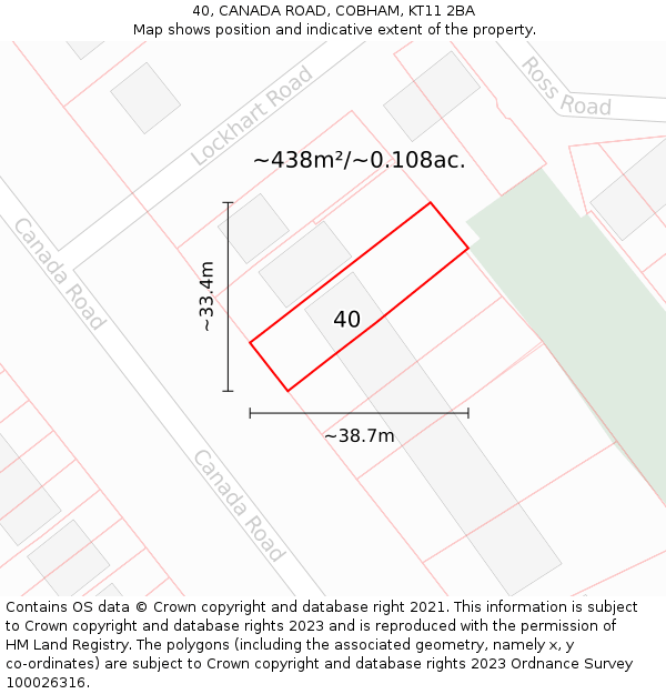 40, CANADA ROAD, COBHAM, KT11 2BA: Plot and title map