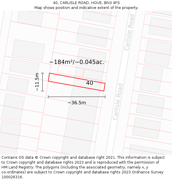 40, CARLISLE ROAD, HOVE, BN3 4FS: Plot and title map