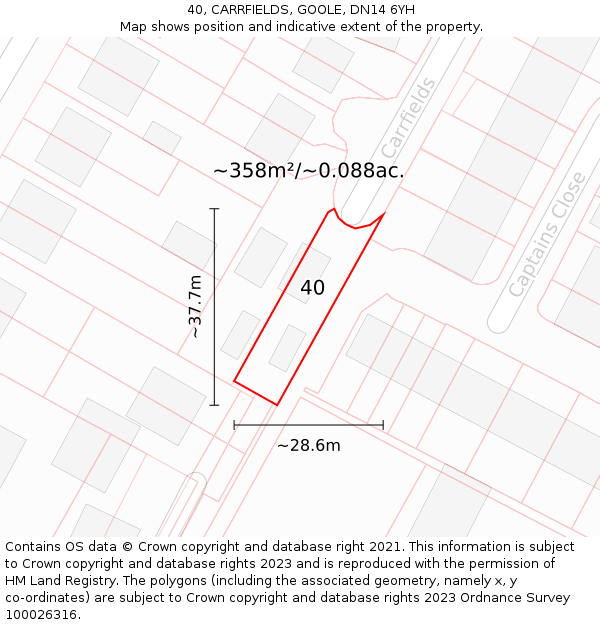 40, CARRFIELDS, GOOLE, DN14 6YH: Plot and title map