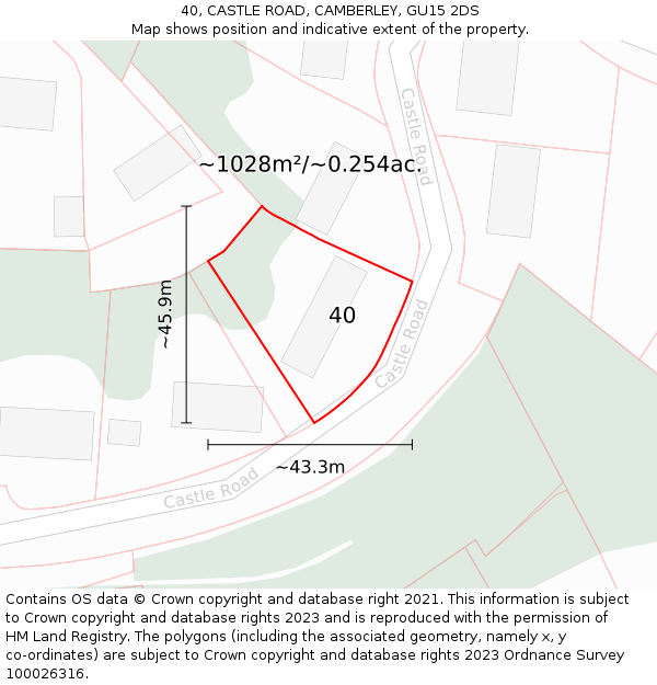 40, CASTLE ROAD, CAMBERLEY, GU15 2DS: Plot and title map