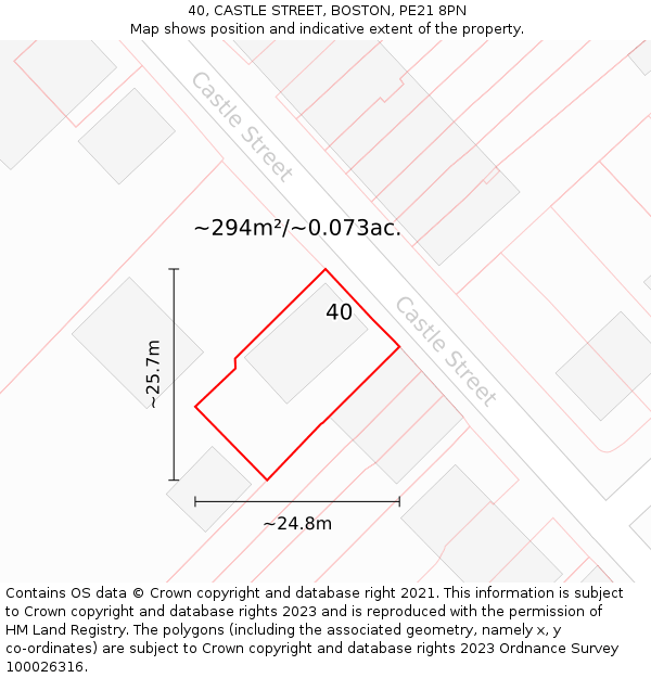 40, CASTLE STREET, BOSTON, PE21 8PN: Plot and title map