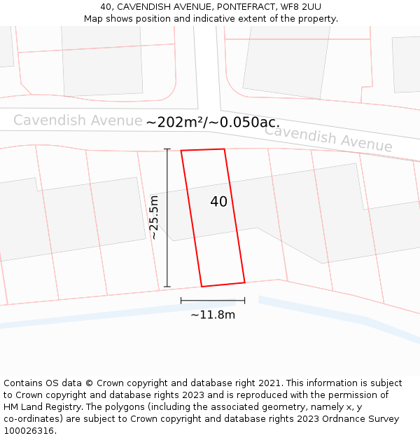 40, CAVENDISH AVENUE, PONTEFRACT, WF8 2UU: Plot and title map