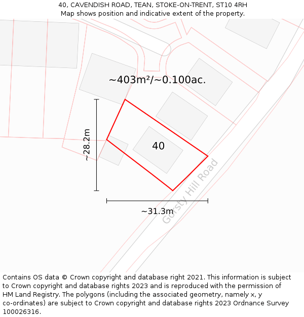 40, CAVENDISH ROAD, TEAN, STOKE-ON-TRENT, ST10 4RH: Plot and title map