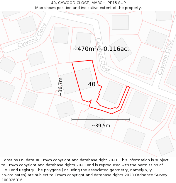 40, CAWOOD CLOSE, MARCH, PE15 8UP: Plot and title map