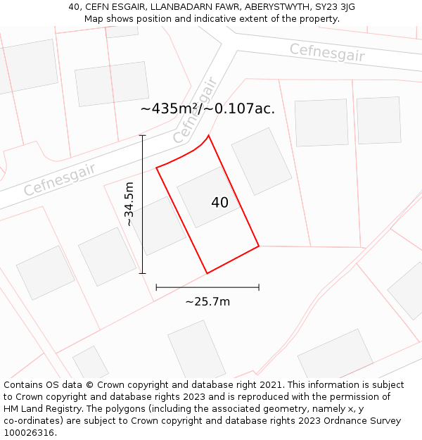 40, CEFN ESGAIR, LLANBADARN FAWR, ABERYSTWYTH, SY23 3JG: Plot and title map