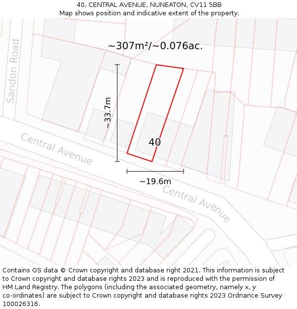 40, CENTRAL AVENUE, NUNEATON, CV11 5BB: Plot and title map