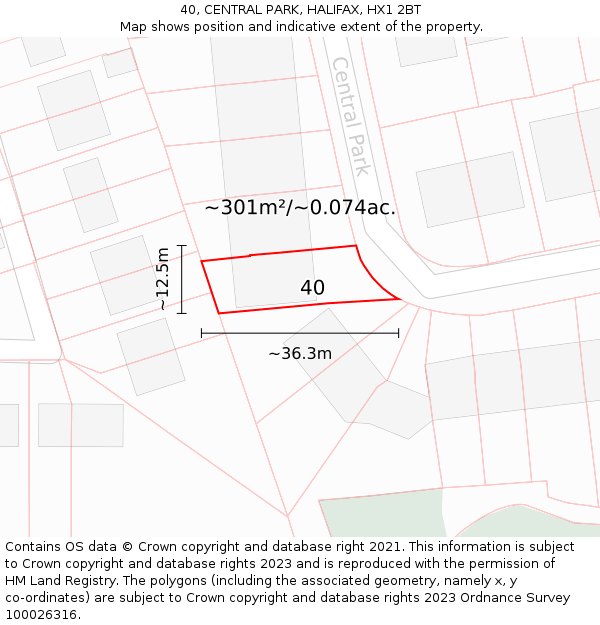 40, CENTRAL PARK, HALIFAX, HX1 2BT: Plot and title map