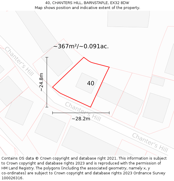 40, CHANTERS HILL, BARNSTAPLE, EX32 8DW: Plot and title map