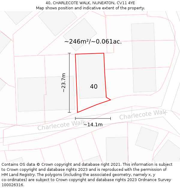 40, CHARLECOTE WALK, NUNEATON, CV11 4YE: Plot and title map