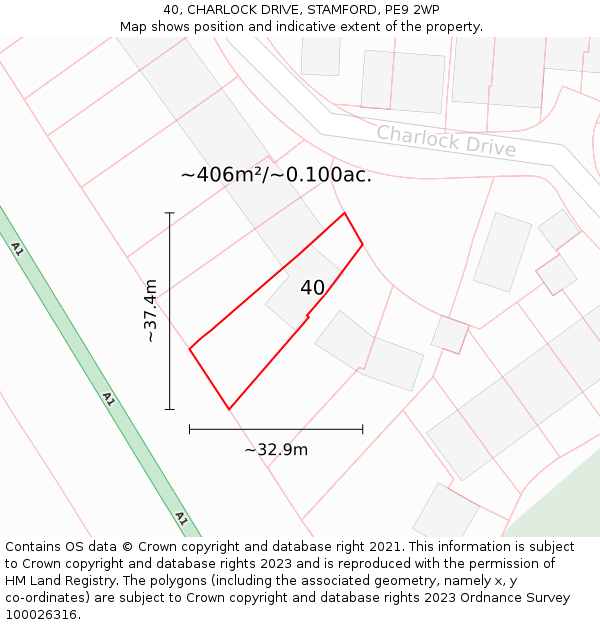 40, CHARLOCK DRIVE, STAMFORD, PE9 2WP: Plot and title map