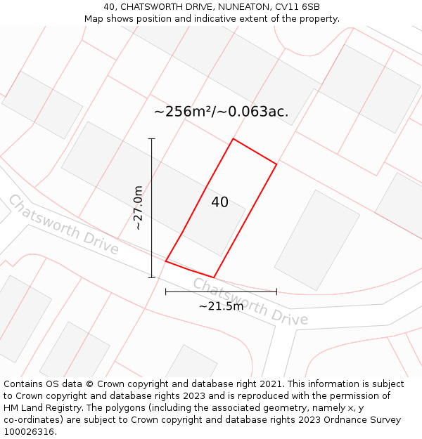 40, CHATSWORTH DRIVE, NUNEATON, CV11 6SB: Plot and title map