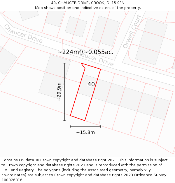 40, CHAUCER DRIVE, CROOK, DL15 9FN: Plot and title map
