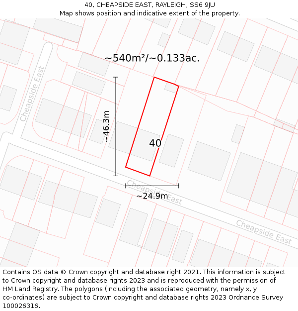 40, CHEAPSIDE EAST, RAYLEIGH, SS6 9JU: Plot and title map