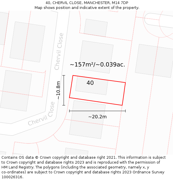 40, CHERVIL CLOSE, MANCHESTER, M14 7DP: Plot and title map