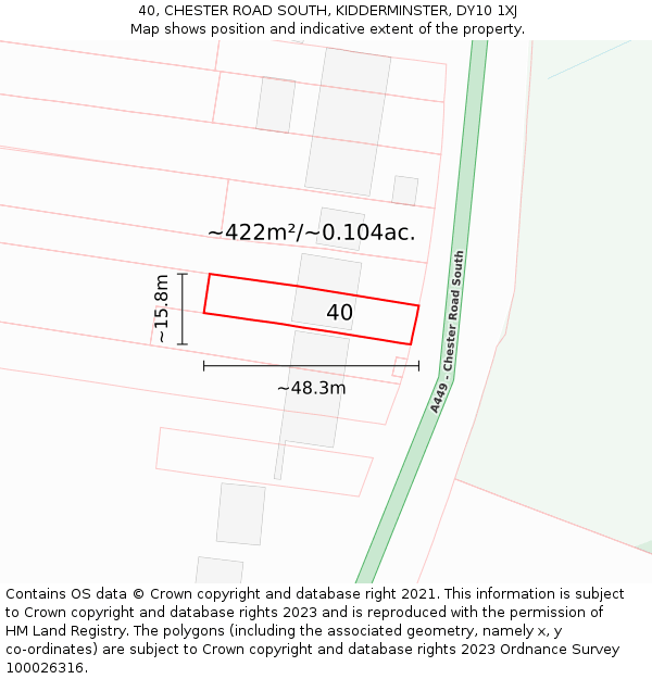 40, CHESTER ROAD SOUTH, KIDDERMINSTER, DY10 1XJ: Plot and title map