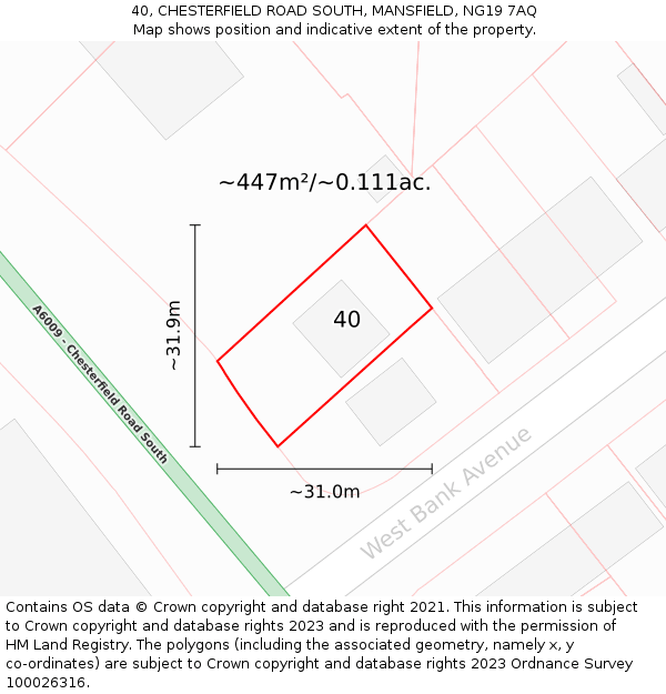 40, CHESTERFIELD ROAD SOUTH, MANSFIELD, NG19 7AQ: Plot and title map