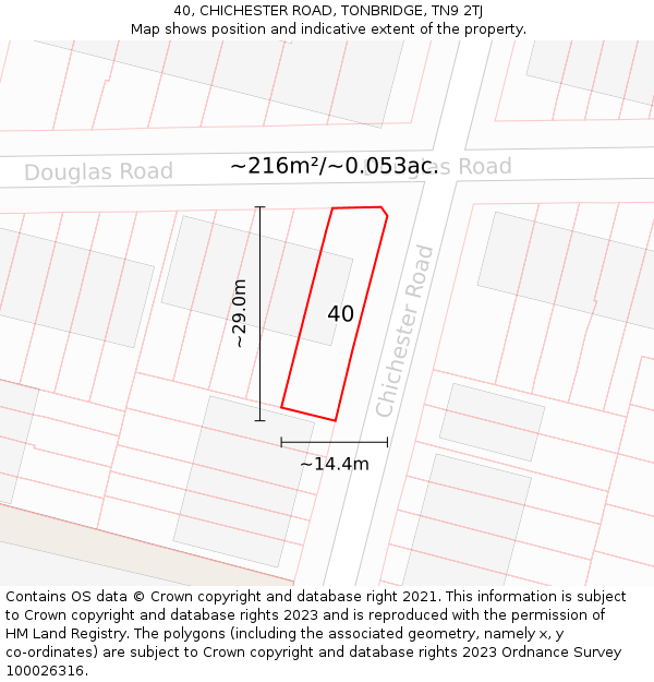 40, CHICHESTER ROAD, TONBRIDGE, TN9 2TJ: Plot and title map