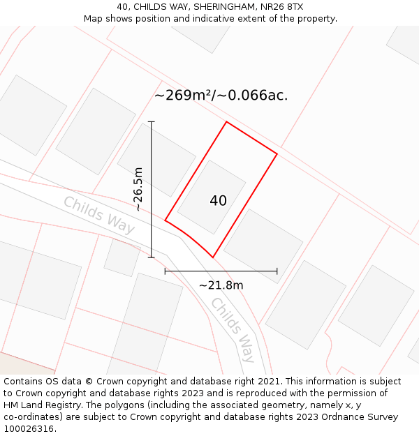 40, CHILDS WAY, SHERINGHAM, NR26 8TX: Plot and title map