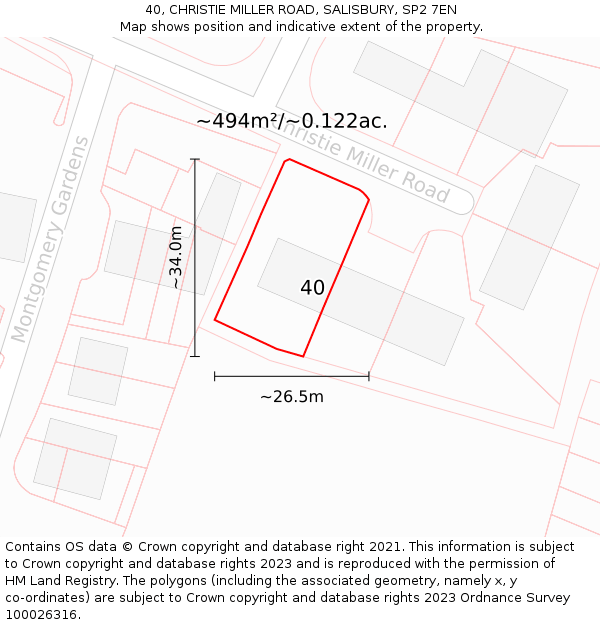 40, CHRISTIE MILLER ROAD, SALISBURY, SP2 7EN: Plot and title map