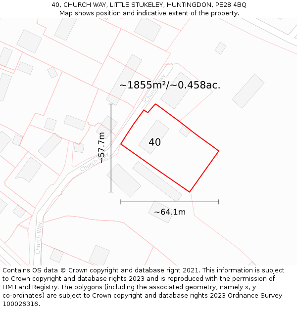 40, CHURCH WAY, LITTLE STUKELEY, HUNTINGDON, PE28 4BQ: Plot and title map